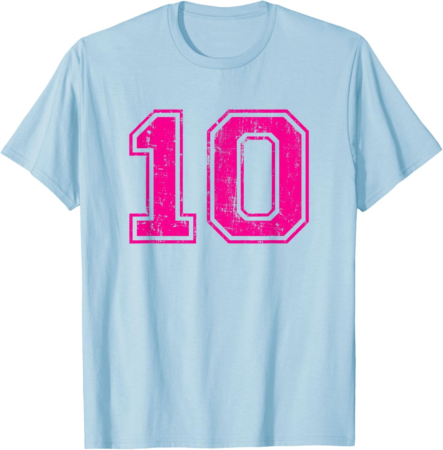 Number 10 Ten Varsity Distressed Vintage Sport Team Player's T-Shirt - T-Shirt | Light Blue