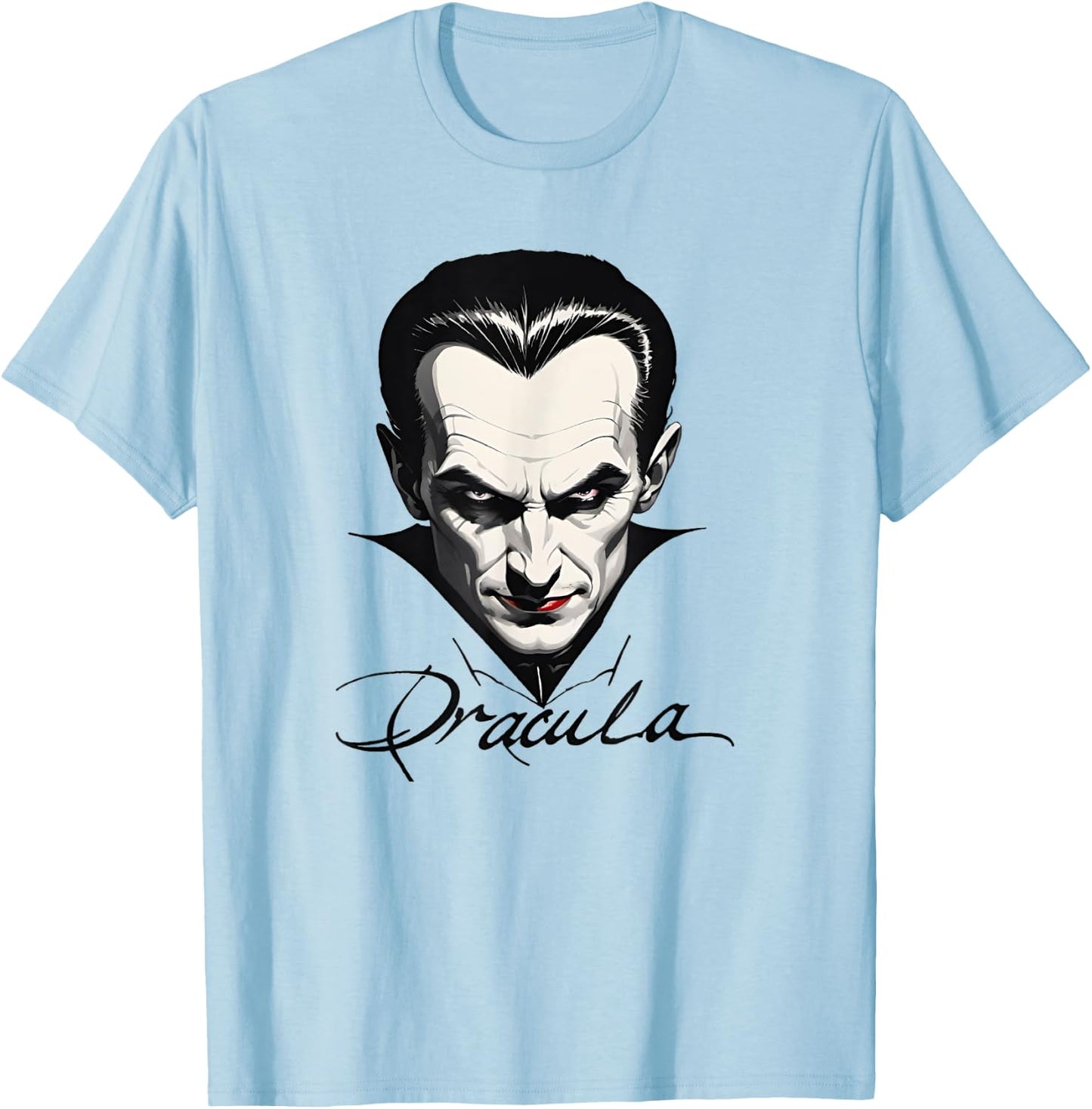 Bram Stoker Vampire Novel Character Dracula Portrait and Signature T-Shirt - T-Shirt | Light Blue