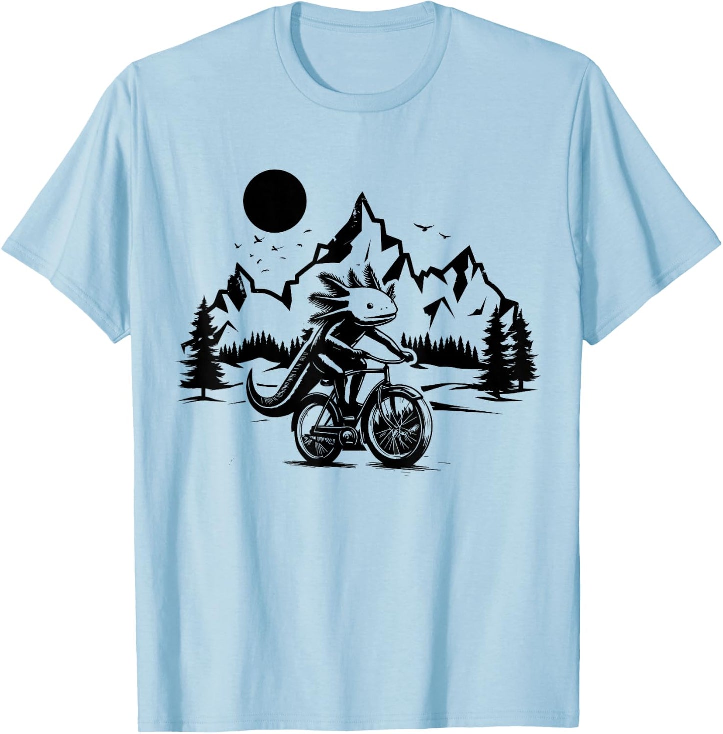 Axolotl Riding Bicycle Vintage Mountain Biking Axolotl Biker T-Shirt - T-Shirt | Light Blue