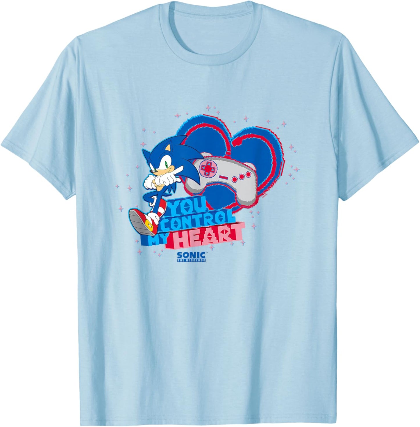 Sonic The Hedgehog Valentine's Day You Control My Heart Logo T-Shirt - T-Shirt | Light Blue
