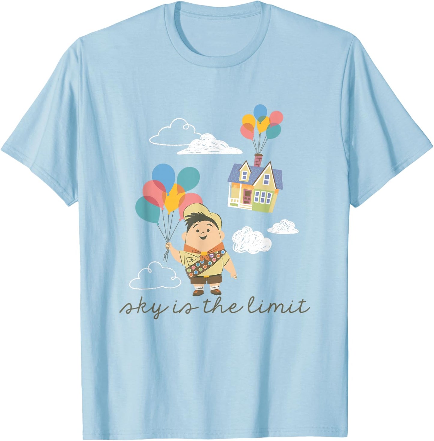 Disney Pixar Up Cute Russell Sky Is The Limit Big Chest Logo T-Shirt - T-Shirt | Light Blue