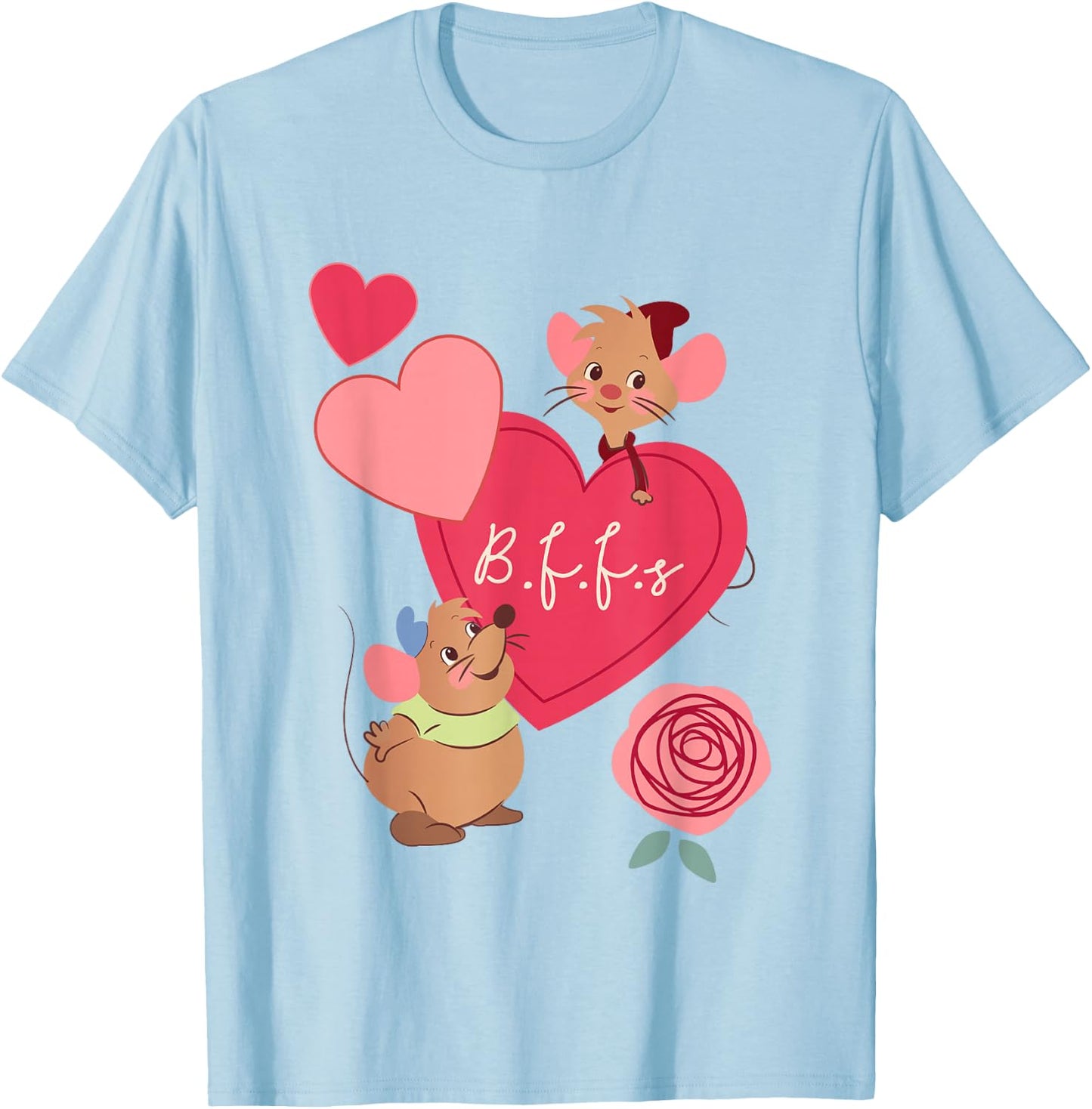 Disney Cinderella Valentine's Day Gus Jaq Bffs Chest Poster T-Shirt - T-Shirt | Light Blue