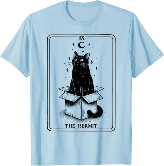 The Hermit Tarot Card Cat In Box Mystic Funny Cat T-Shirt - T-Shirt | Light Blue