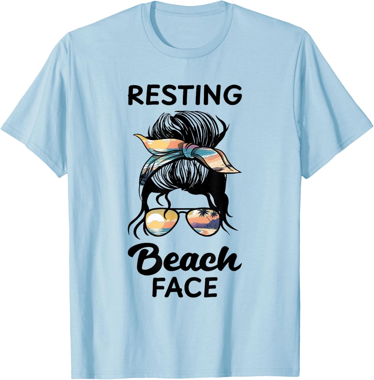 Resting Beach Face Funny Off-Duty Matching Summer Vacation T-Shirt - T-Shirt | Light Blue