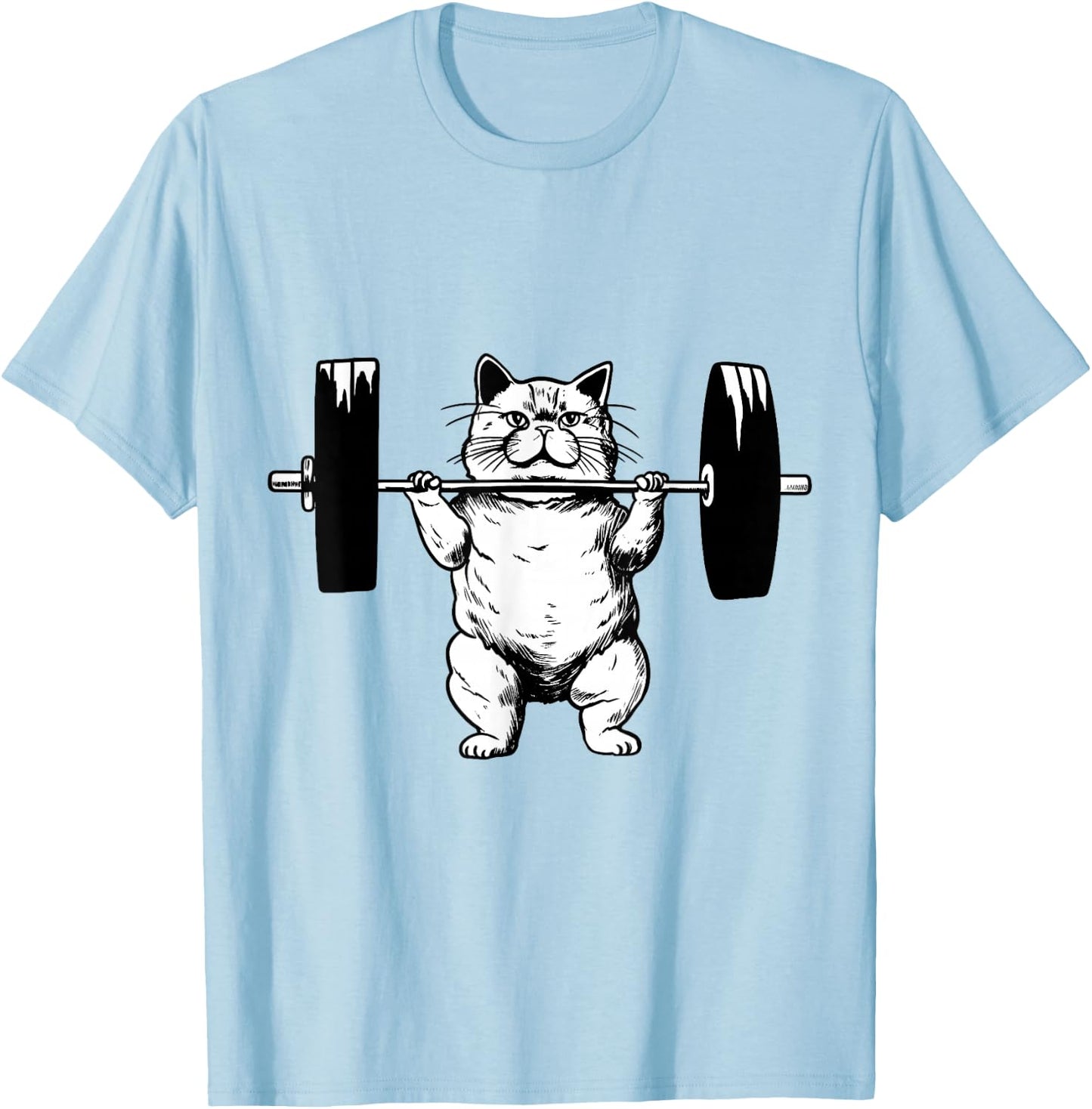 Cat Weightlifting Pet Kitty Workout Weights Cat Owner T-Shirt - T-Shirt | Light Blue