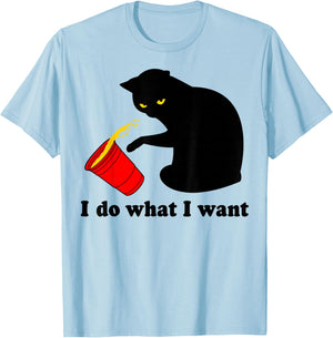 Do What I Want Black Cat Red Cup Funny Graphic XL Dark Heather T-Shirt - T-Shirt | Light Blue