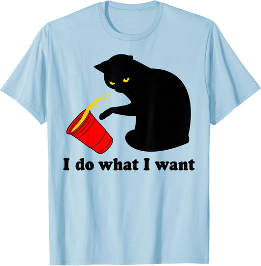 Do What I Want Black Cat Red Cup Funny Graphic XL Dark Heather T-Shirt - T-Shirt | Light Blue