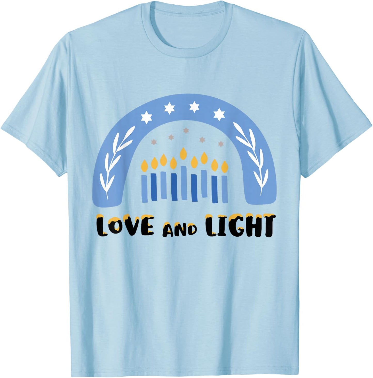 Love and Light Rainbow Hanukkah Jewish Chanukah Men Women T-Shirt - T-Shirt | Light Blue