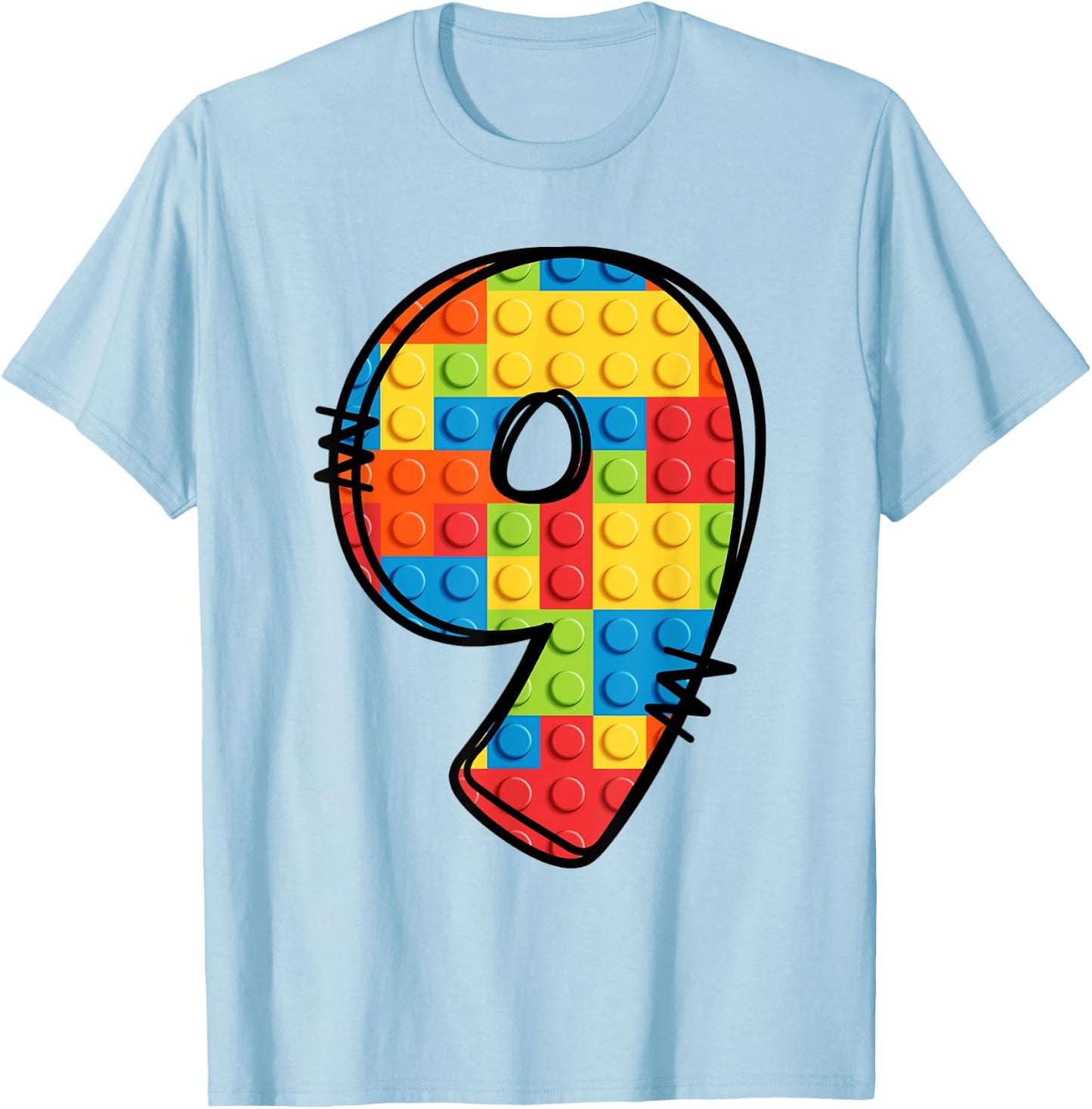 9 Year Old Blocks Building Master Builder 9th Birthday T-Shirt - T-Shirt | Light Blue