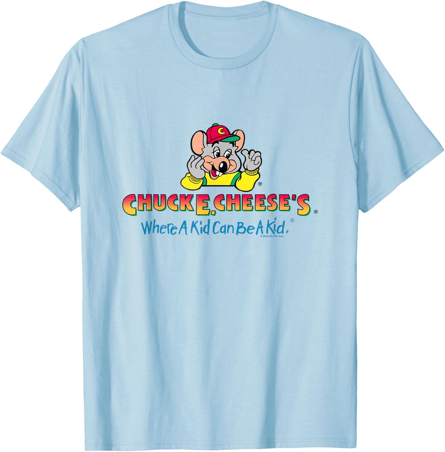 Chuck E. Cheese's Where A Kid Can Be A Kid Retro Logo T-Shirt - T-Shirt | Light Blue