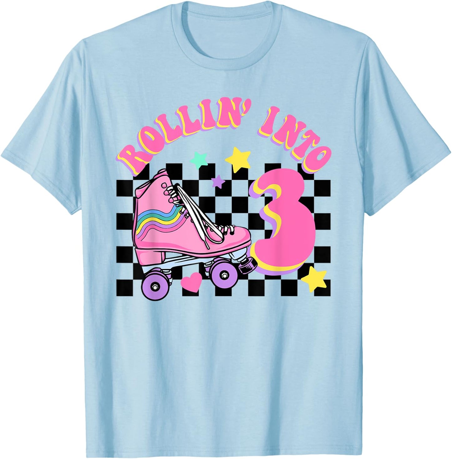 Rolling Into 3 Years Old Skater Groovy Birthday Girls Kids T-Shirt - T-Shirt | Light Blue