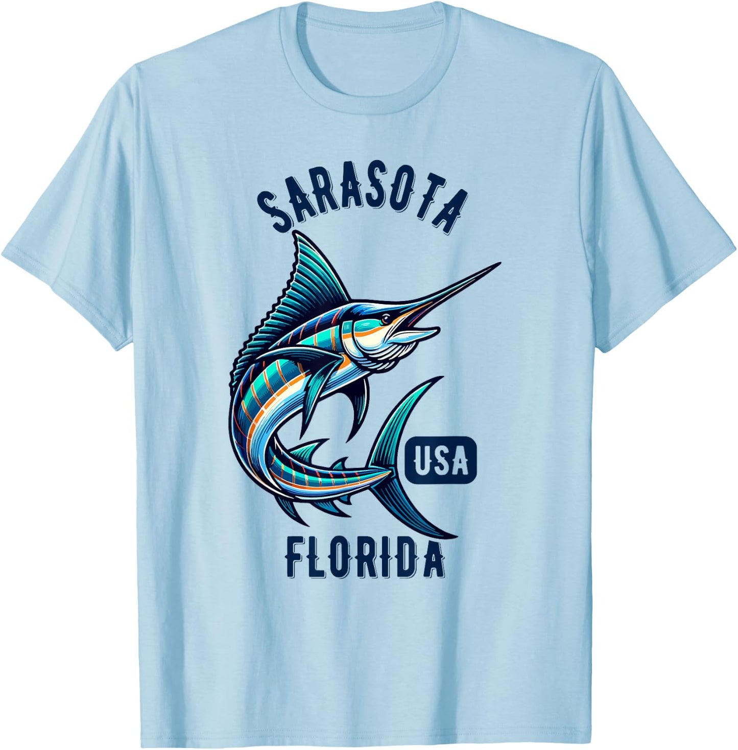 Sarasota Florida USA Fishing Design T-Shirt - T-Shirt | Light Blue