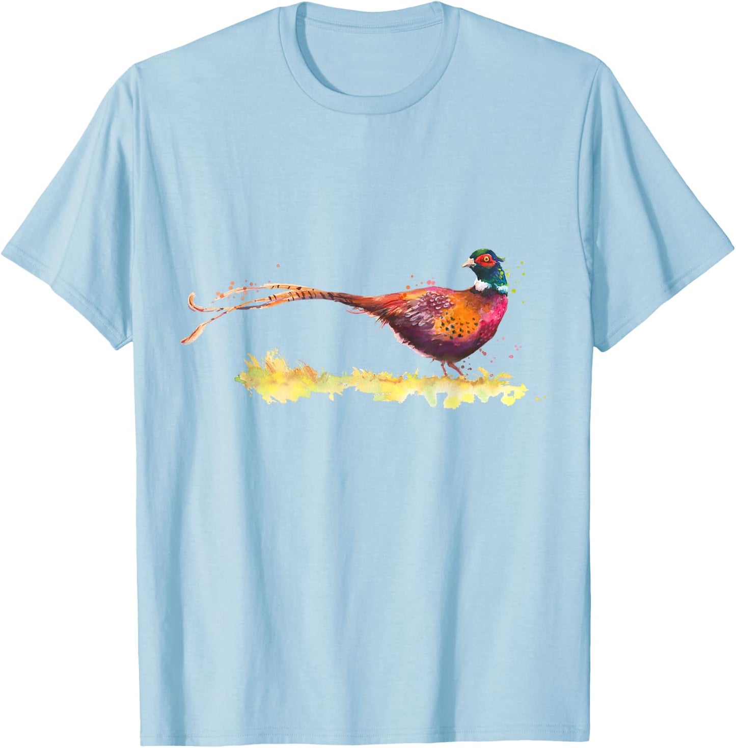 Watercolour Pheasant Drawing Bird Pheasant Watercolour T-Shirt - T-Shirt | Light Blue