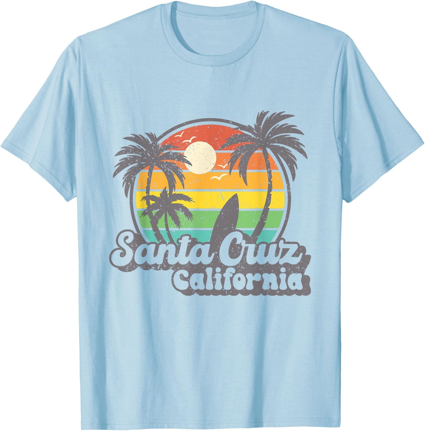 Retro Vintage Surfing & Skateboard Graphic Design Santa Cruz T-Shirt - T-Shirt | Light Blue