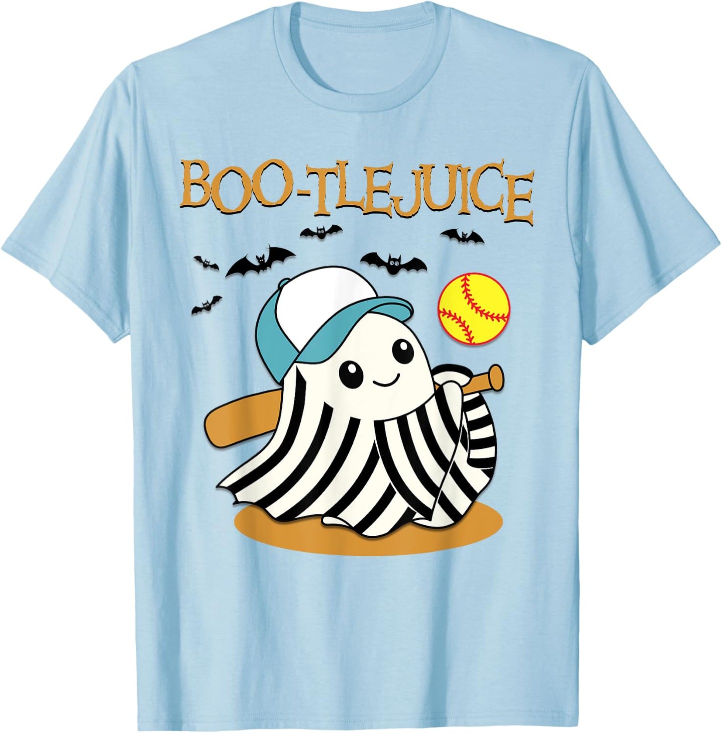 Boo-tlejuice Ghost Playing Softball Mom Girls Halloween T-Shirt - T-Shirt | Light Blue