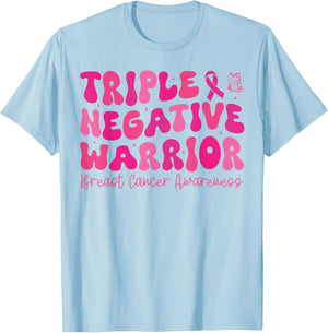 Groovy Triple Negative Warrior Breast Cancer Awareness Month T-Shirt - T-Shirt | Light Blue