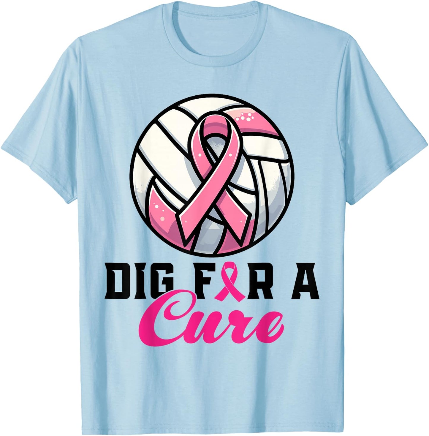 Dig For A Cure Breast Cancer Awareness Volleyball Pink T-Shirt - T-Shirt | Light Blue