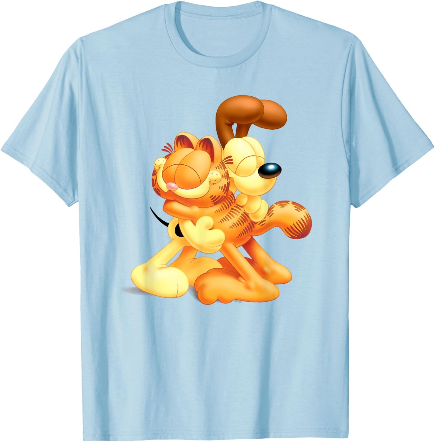 Garfield & Odie 3D Hugging Cute Cartoon Cat and Dog T-Shirt - T-Shirt | Light Blue