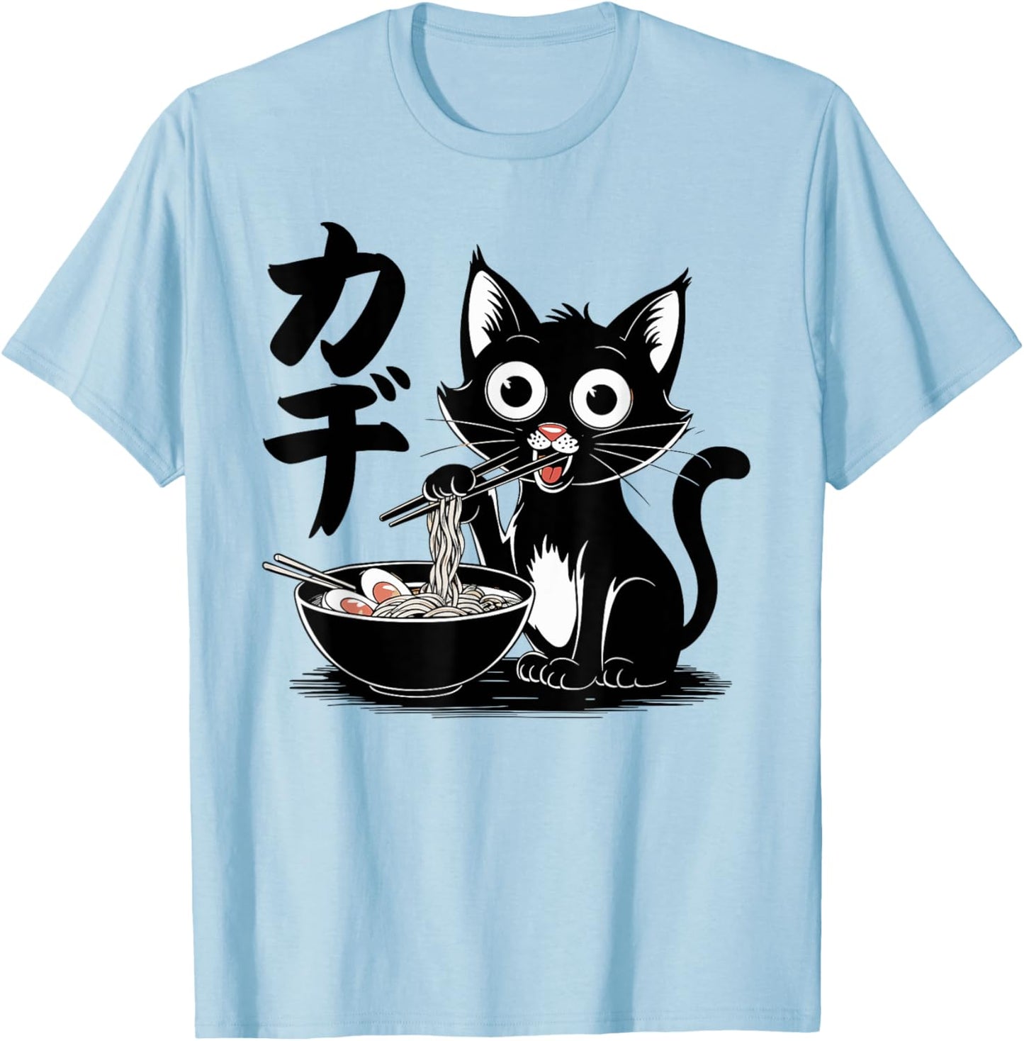 Funny Cat Ramen Noodle Japanese Kawaii Anime Otaku Style T-Shirt - T-Shirt | Light Blue