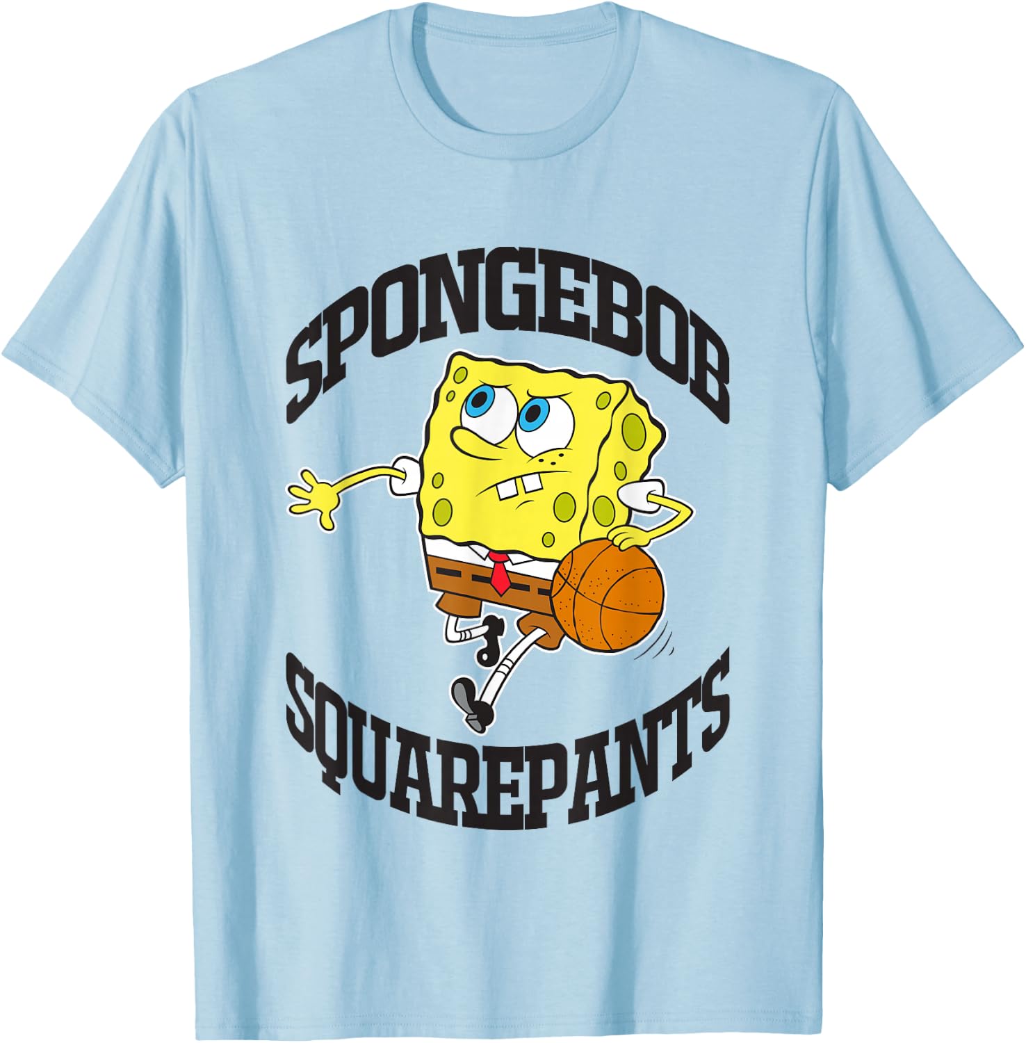 SpongeBob SquarePants Playing Basketball Black Logo T-Shirt - T-Shirt | Light Blue