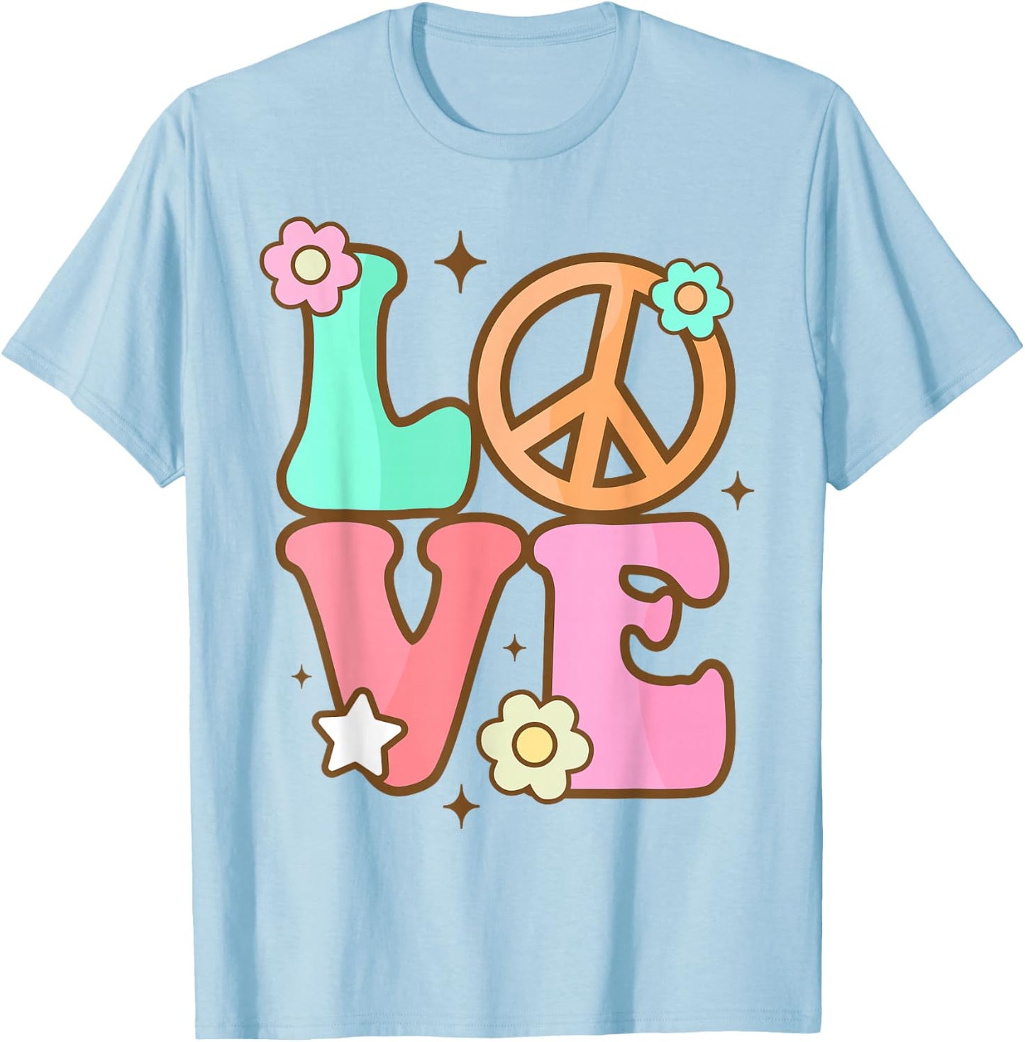 Peace Sign Love 60s 70s Costume Groovy Hippie Theme Party T-Shirt - T-Shirt | Light Blue