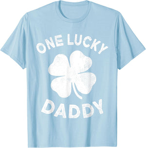 One Lucky Dad St Patricks Day Green Shamrock Leaf T-Shirt - T-Shirt | Light Blue