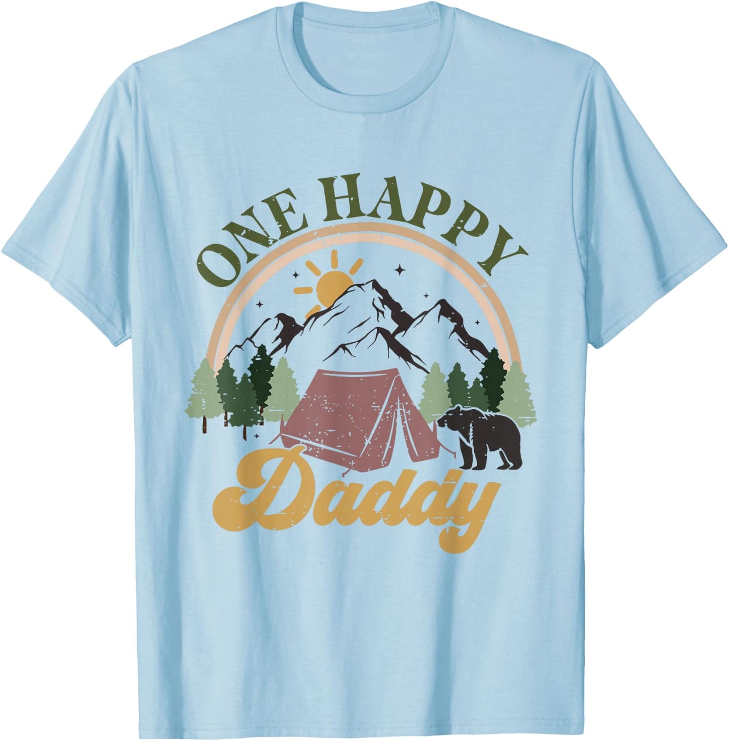 Cute One Happy Camper Birthday Decorations One Happy Daddy T-Shirt - T-Shirt | Light Blue
