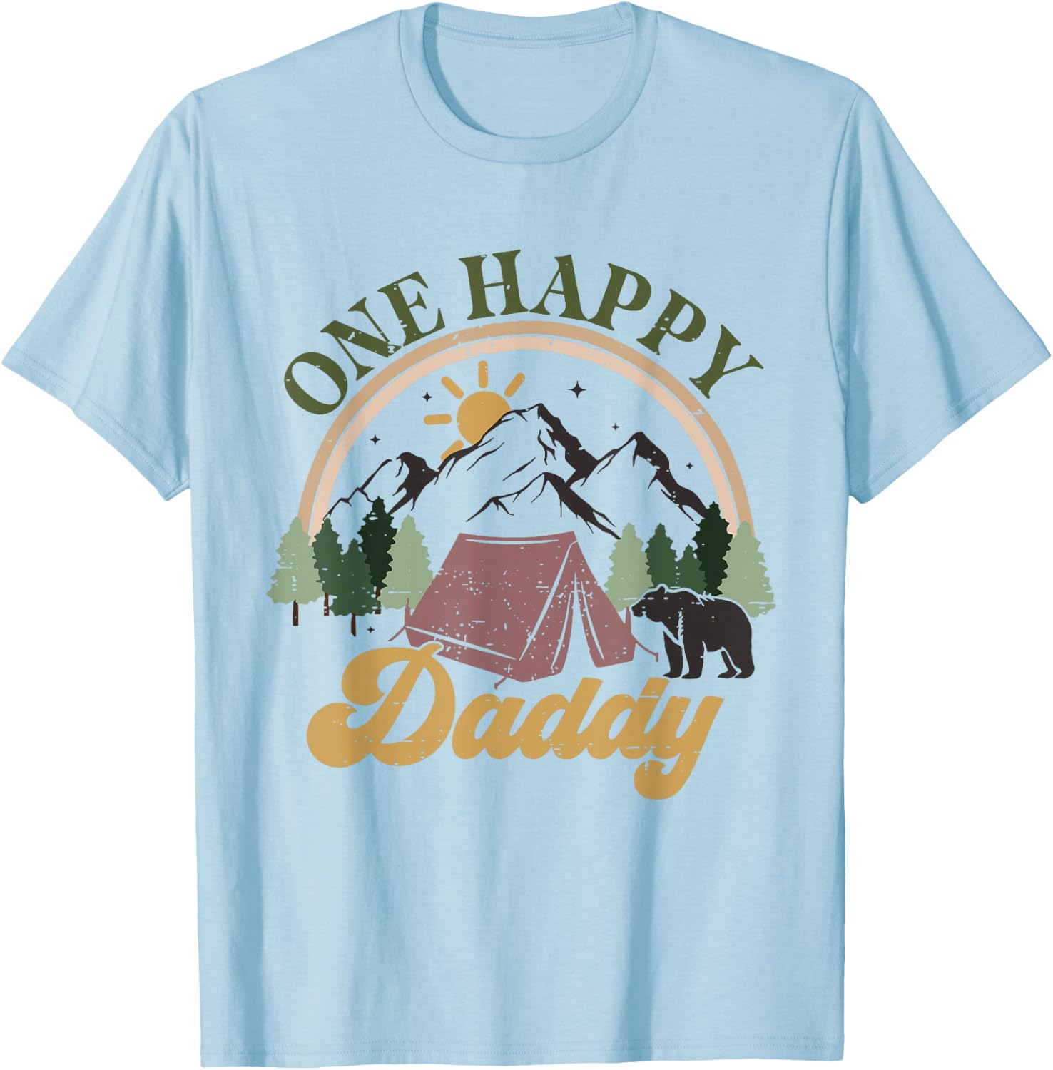 Cute One Happy Camper Birthday Decorations One Happy Daddy T-Shirt - T-Shirt | Light Blue
