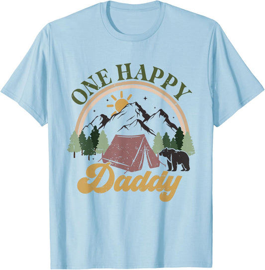 Cute One Happy Camper Birthday Decorations One Happy Daddy T-Shirt - T-Shirt | Light Blue