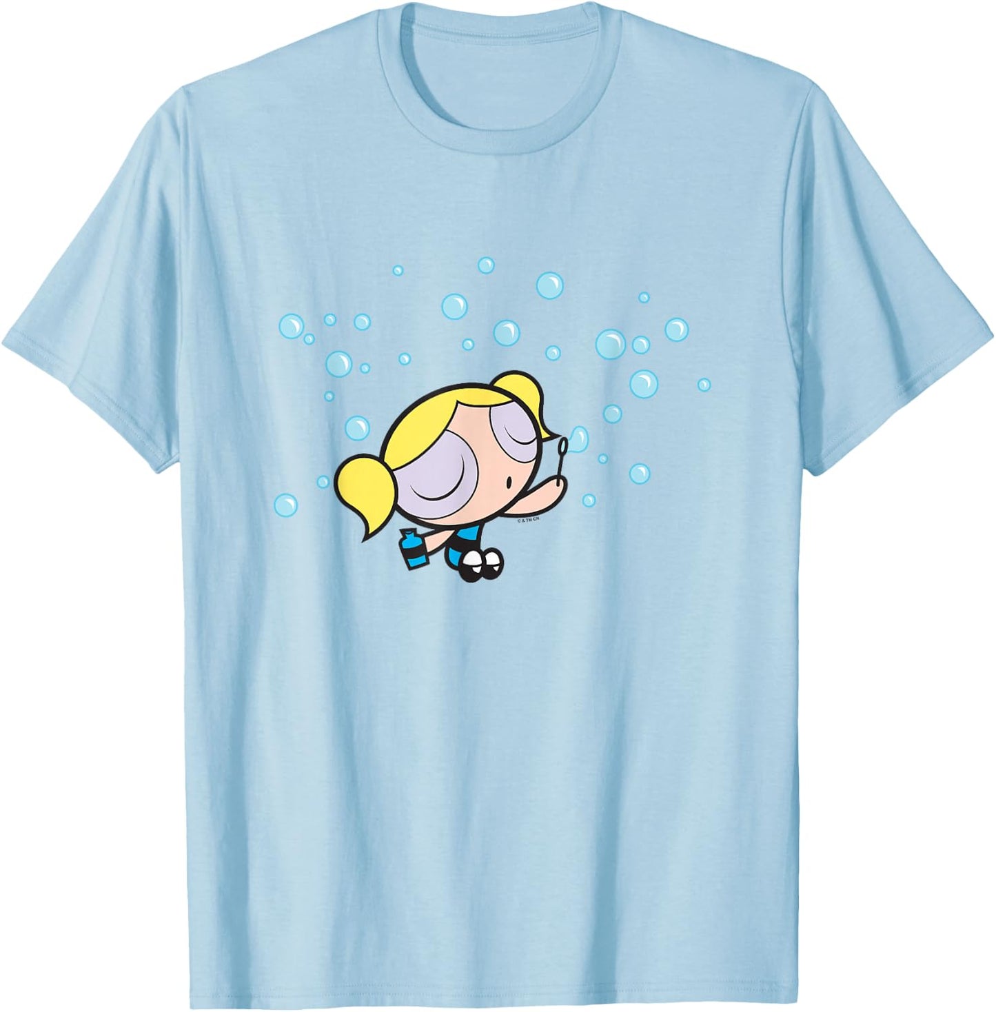 The Powerpuff Girls Bubbles Blowing Bubbles Cute Shot T-Shirt - T-Shirt | Light Blue