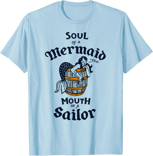 Soul Of A Mermaid: Retro Summer Mermaids Vintage Beach Pinup T-Shirt - T-Shirt | Light Blue