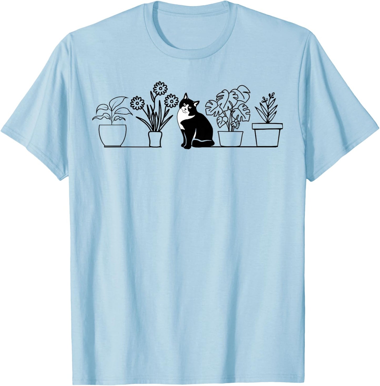 Plants Cats - Cats And Potted Plants T-Shirt - T-Shirt | Light Blue