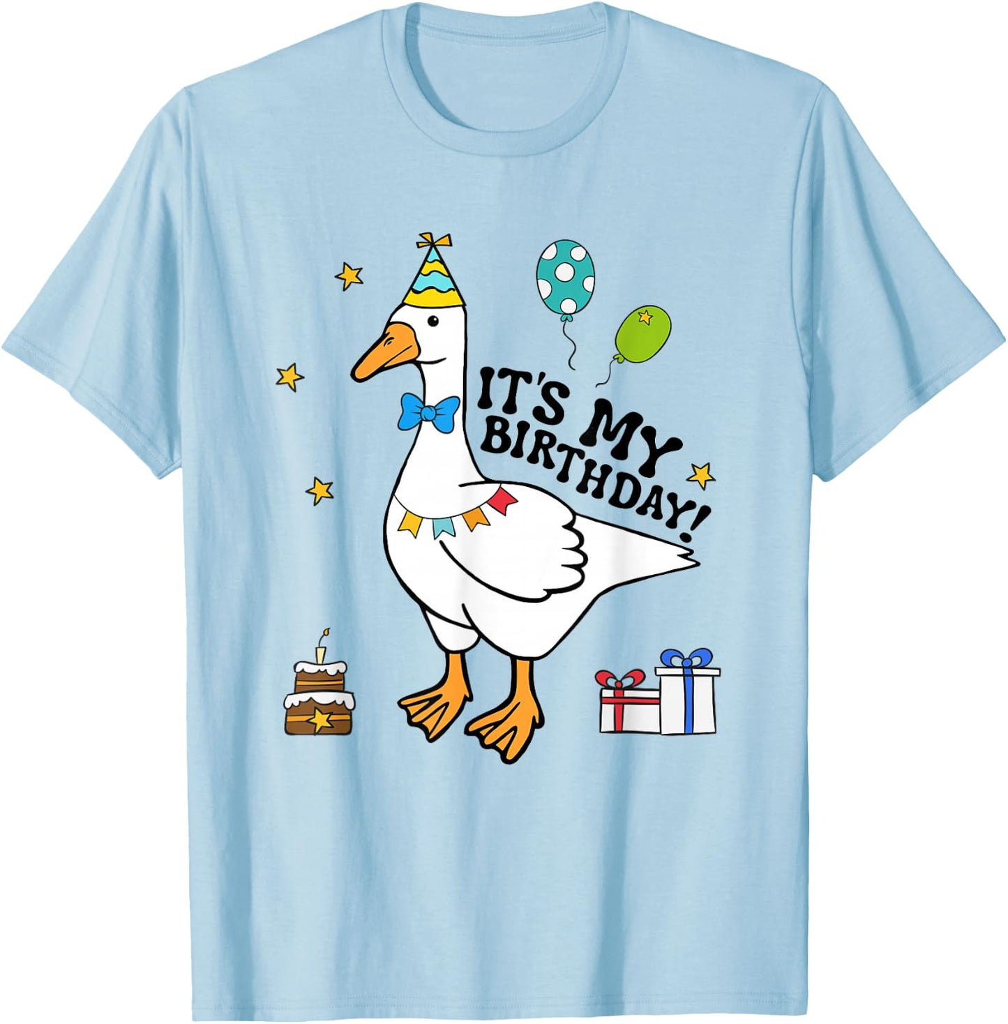 Silly Goose It's My Birthday Birthday Cake Silly Goose Retro T-Shirt - T-Shirt | Light Blue