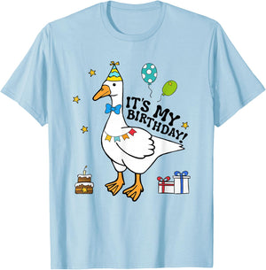 Silly Goose It's My Birthday Birthday Cake Silly Goose Retro T-Shirt - T-Shirt | Light Blue
