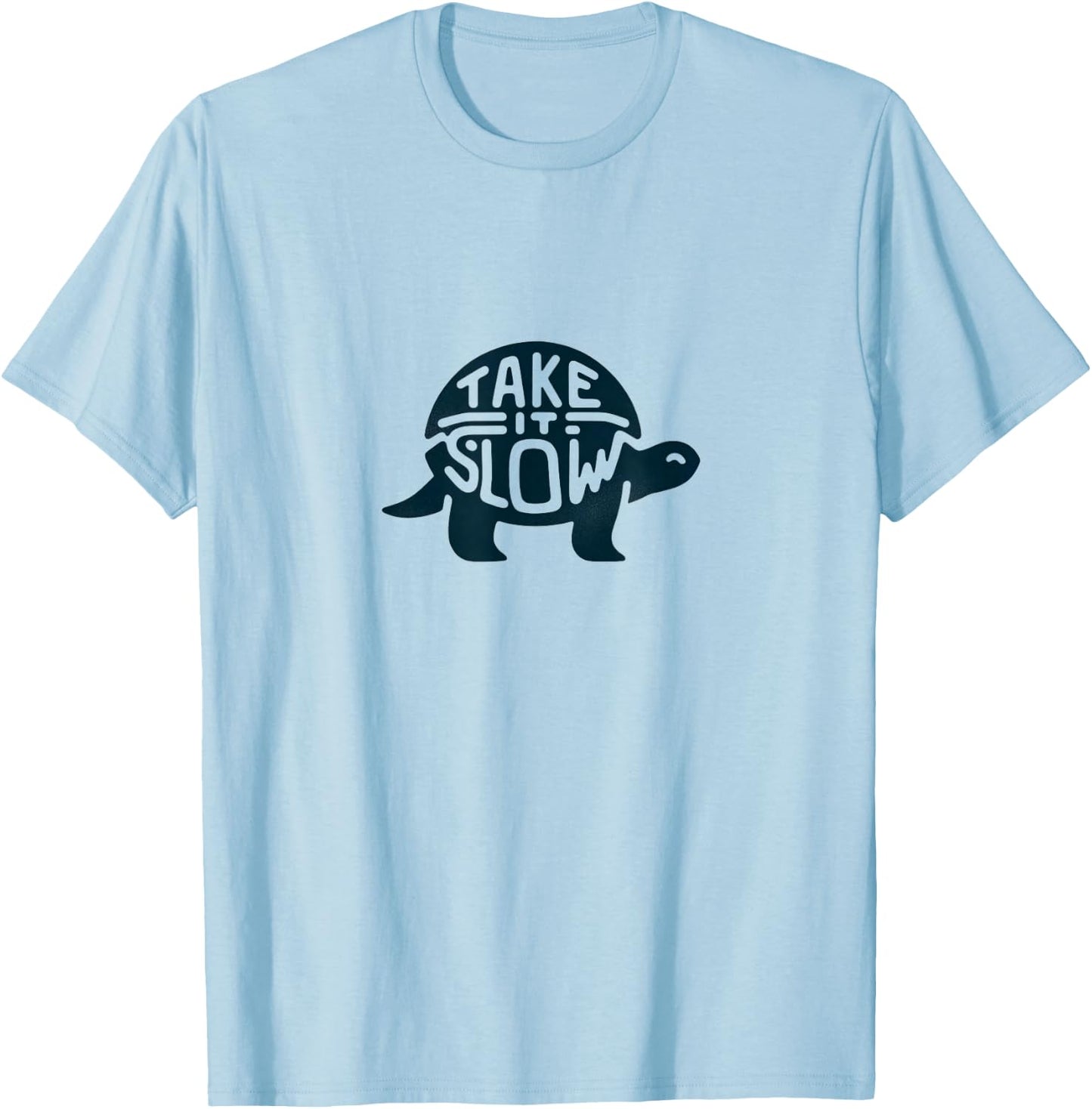 Take It Slow Funny Turtle Print T-Shirt - T-Shirt | Light Blue
