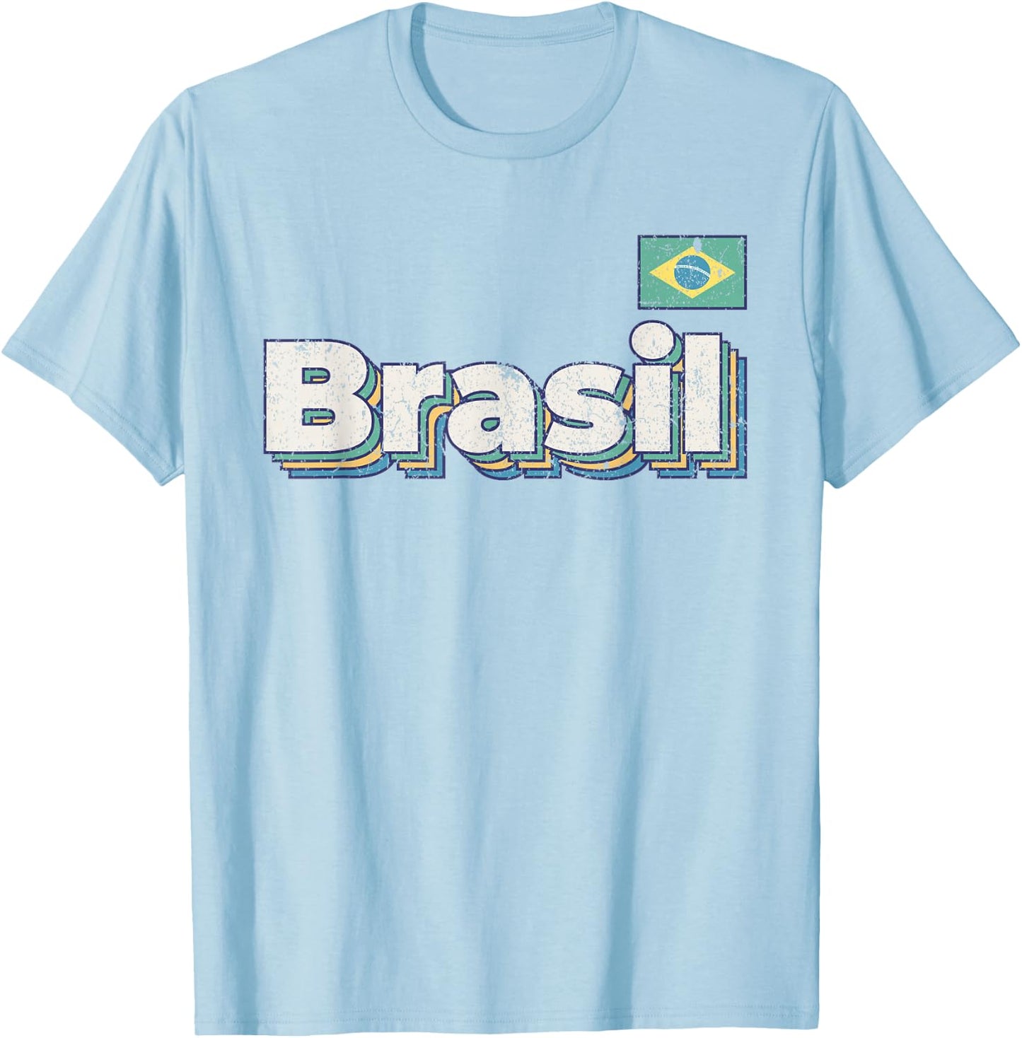Vintage Retro Faded Brasil Flag Brazil Brazilian Pride T-Shirt - T-Shirt | Light Blue