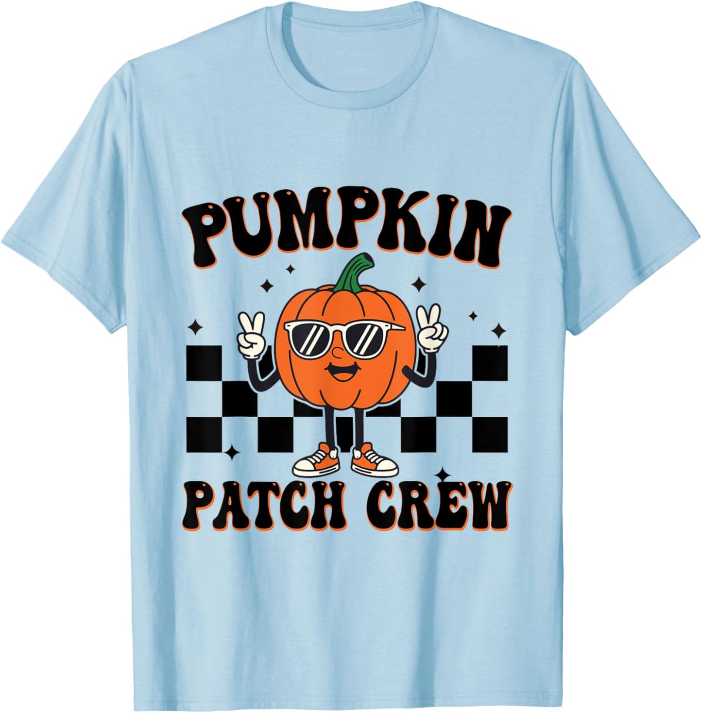 Pumpkin Patch Crew Matching Family Halloween Groovy T-Shirt - T-Shirt | Light Blue