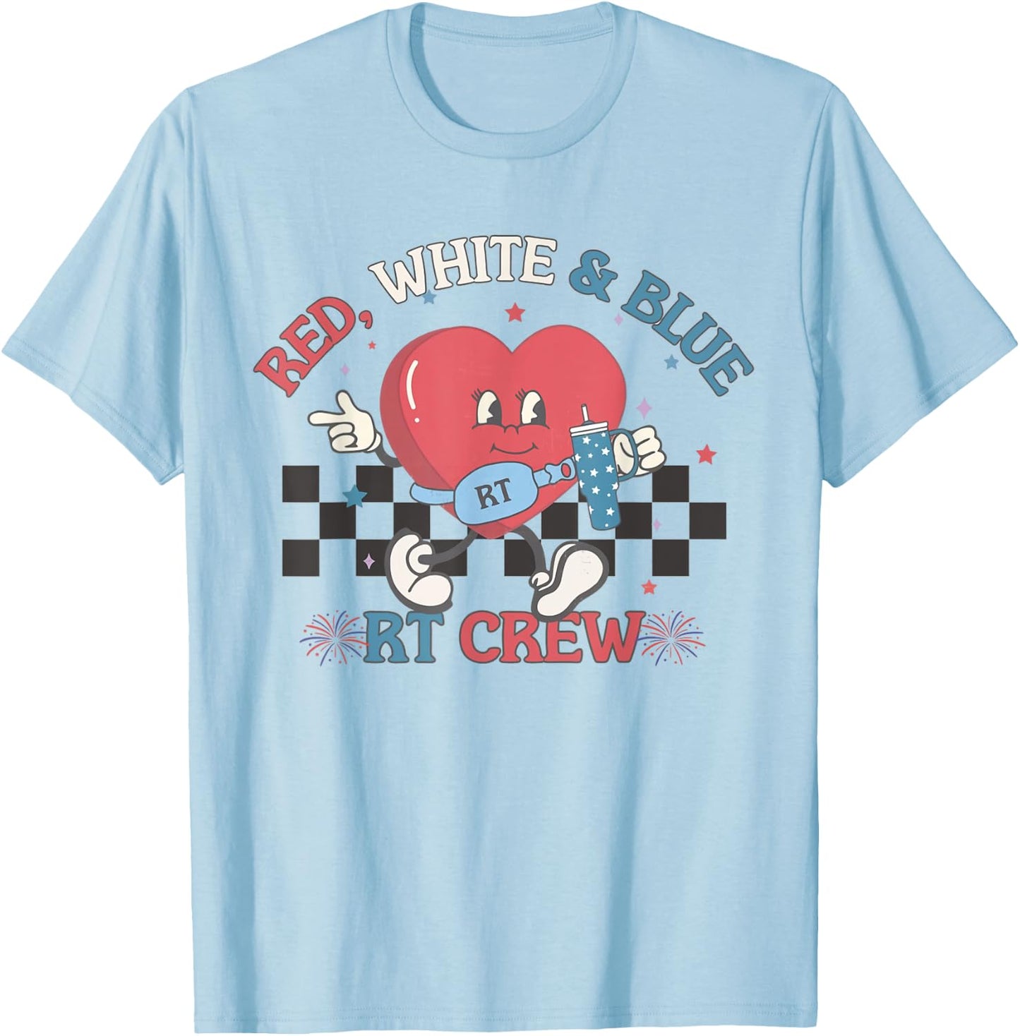 Red White Blue RT Crew Respiratory Therapist 4th of July T-Shirt - T-Shirt | Light Blue