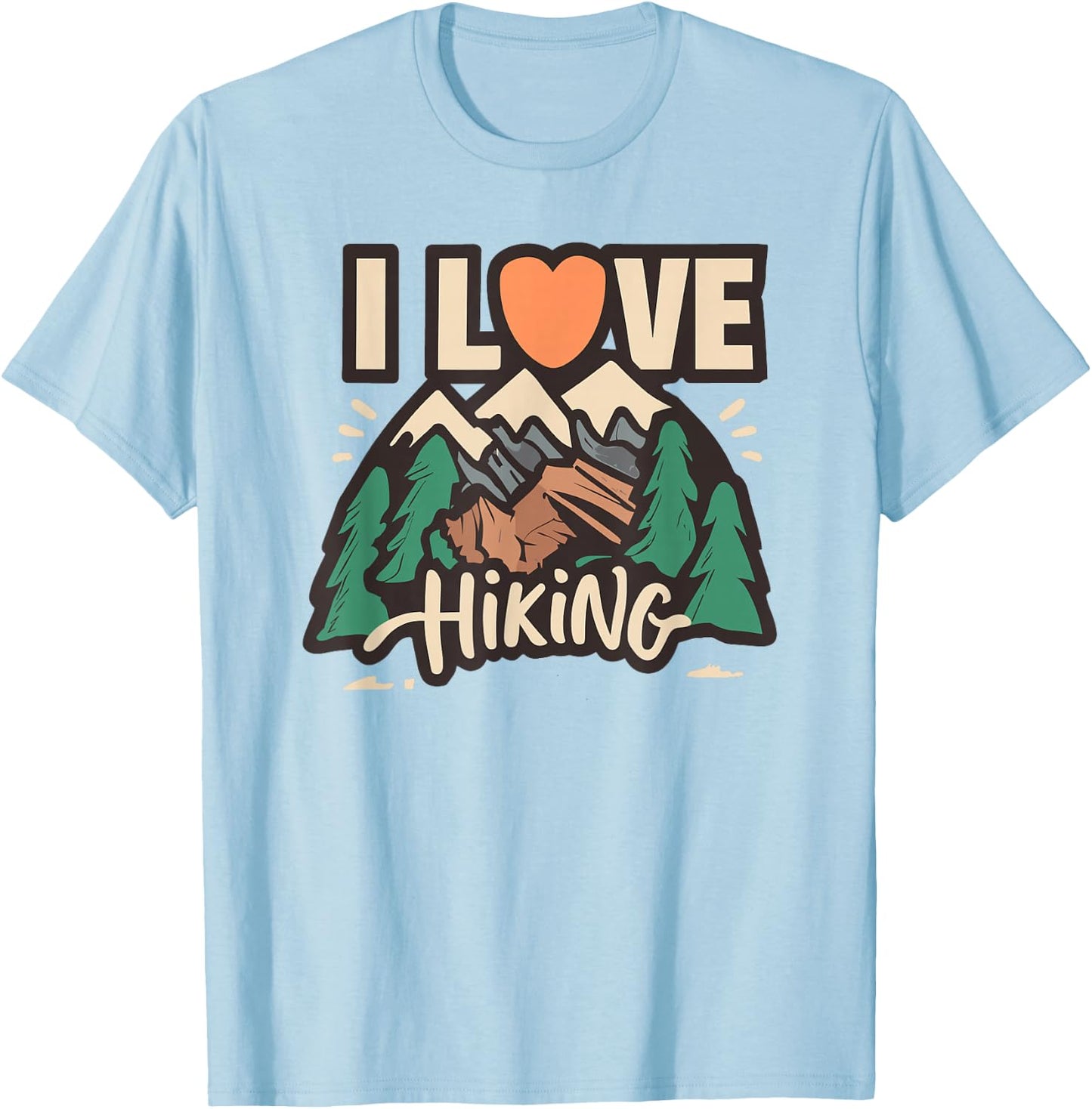 I Love Hiking, I Heart Hiking T-Shirt - T-Shirt | Light Blue