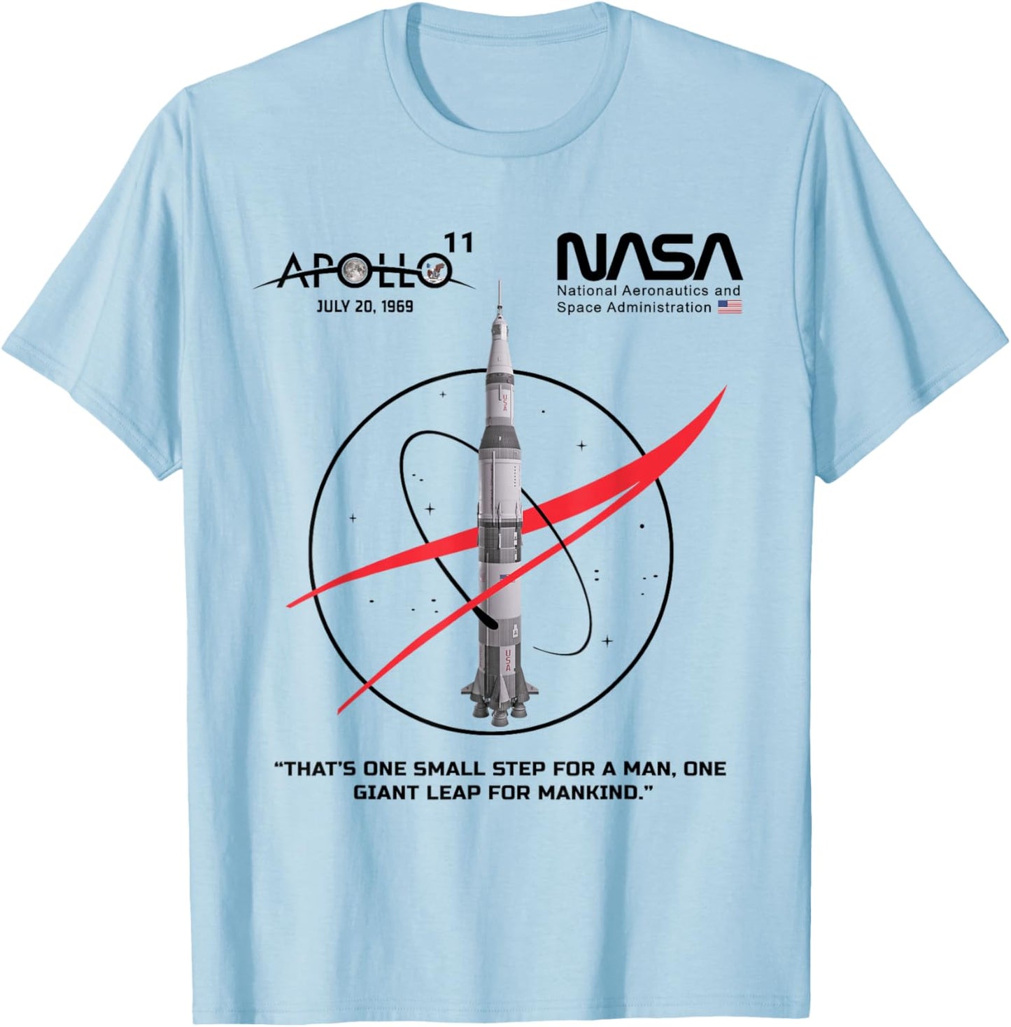 NASA Apollo 11 Mission Saturn V Rocket Worm Logo T-Shirt - T-Shirt | Light Blue