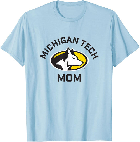 Michigan Tech Huskies Arched Mom T-Shirt - T-Shirt | Light Blue