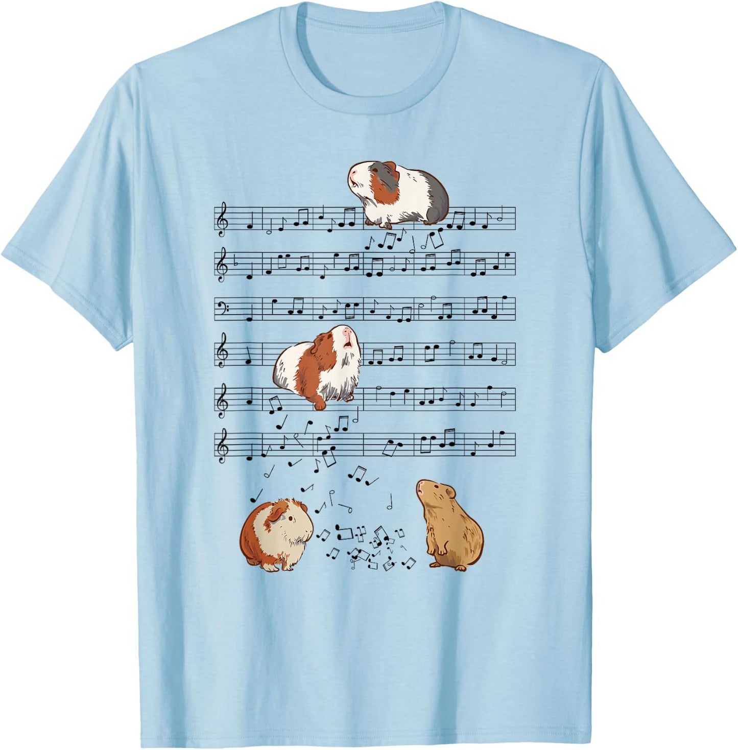 Cute Guinea Pig Playing Music Note Clef Musician Art T-Shirt - T-Shirt | Light Blue