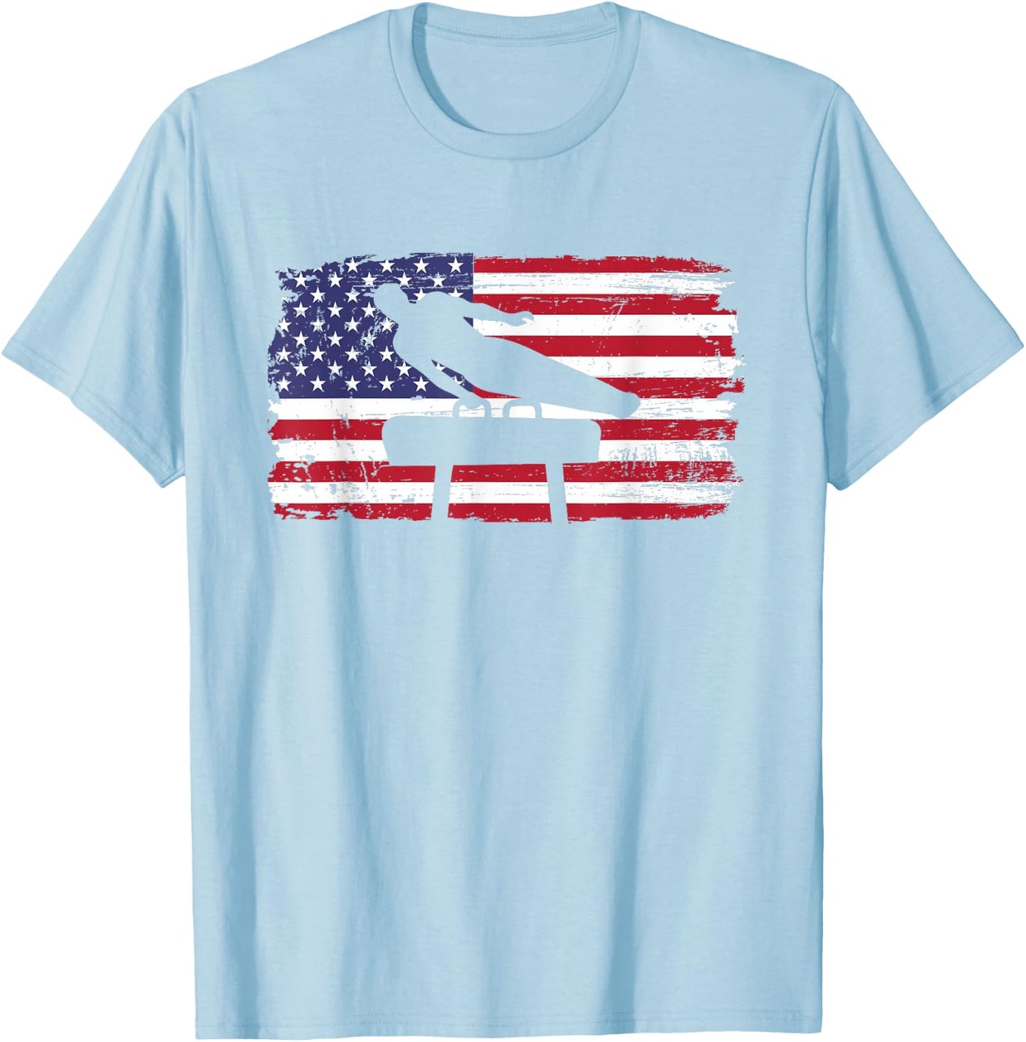 Gymnastics Pommel Horse Guy USA American Flag Sports Team T-Shirt - T-Shirt | Light Blue