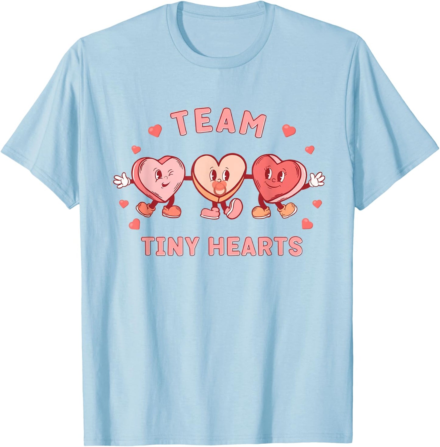 Retro Team Tiny Hearts Nurse Valentines Peds Cardiac Nurse T-Shirt - T-Shirt | Light Blue