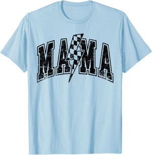 Mama Lightning Bolt Checkered Mother's Day Varsity For Mom T-Shirt - T-Shirt | Light Blue