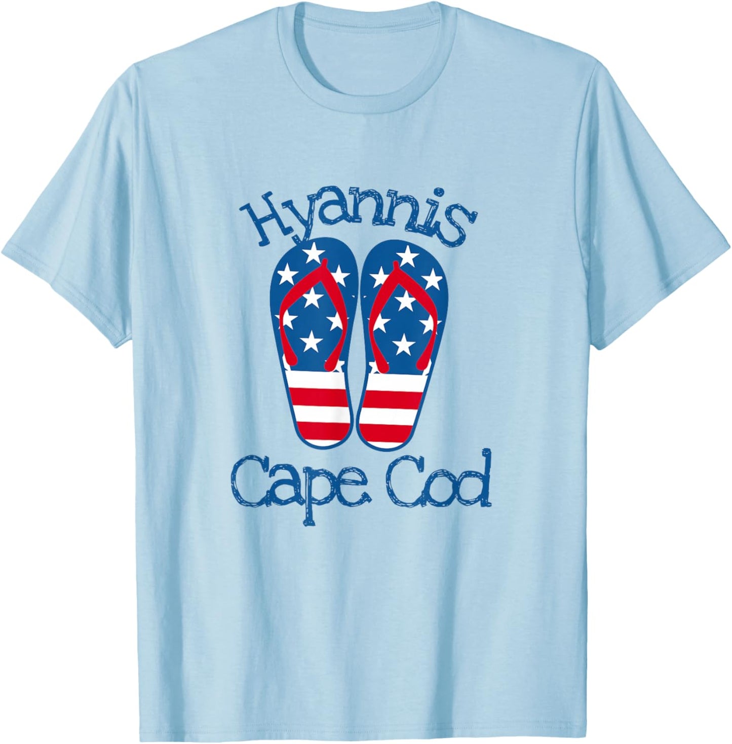 Hyannis Cape Cod Patriotic Beach Flip Flops American America T-Shirt - T-Shirt | Light Blue