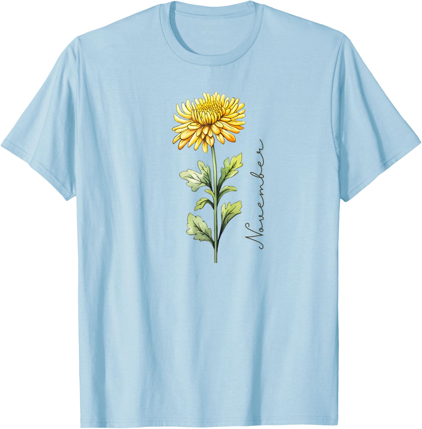 November Birthday Chrysanthemum Birth Flower T-Shirt - T-Shirt | Light Blue