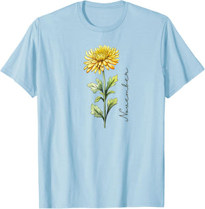 November Birthday Chrysanthemum Birth Flower T-Shirt - T-Shirt | Light Blue