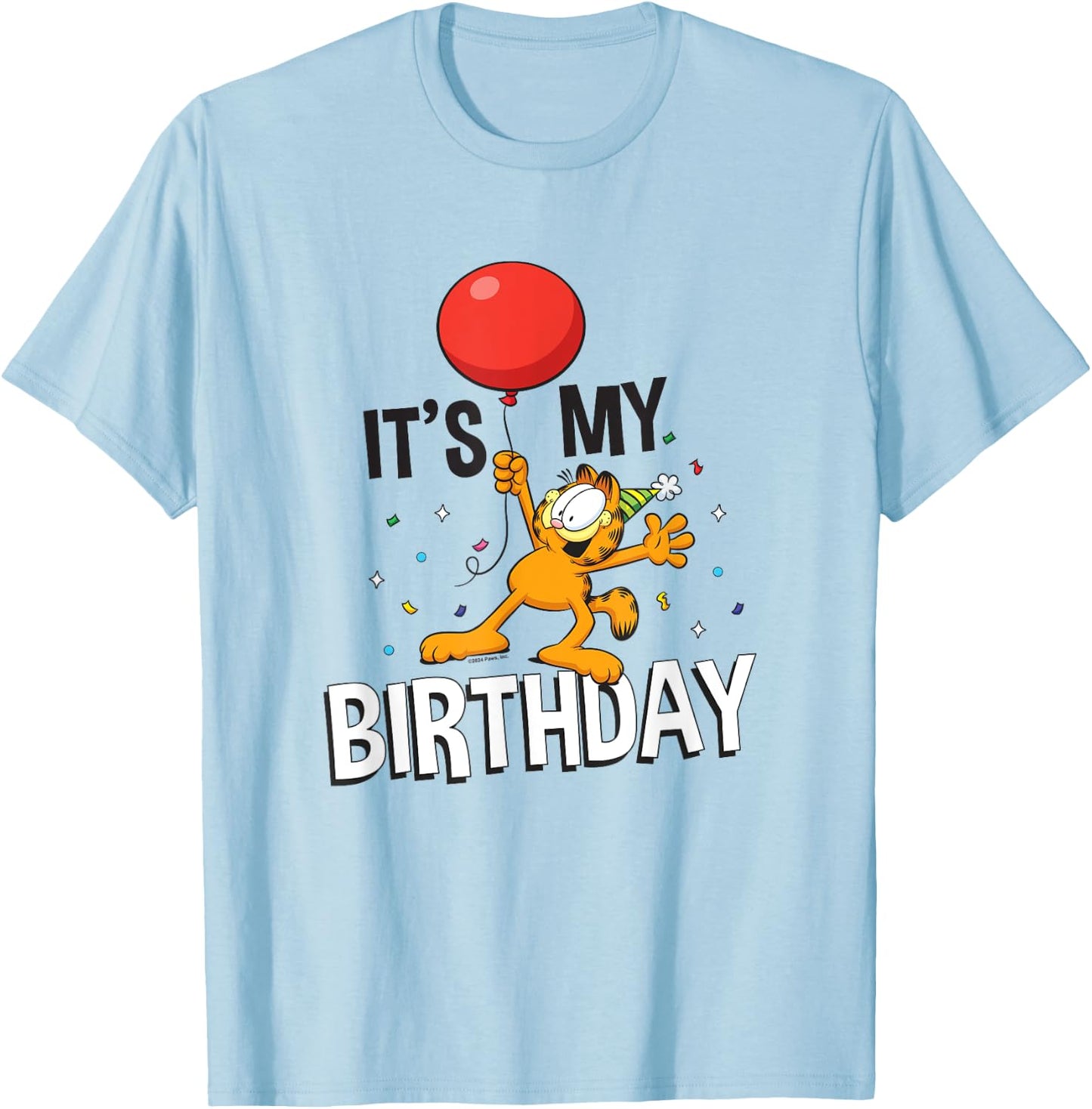 Garfield It's My Birthday Confetti Celebration Logo T-Shirt - T-Shirt | Light Blue