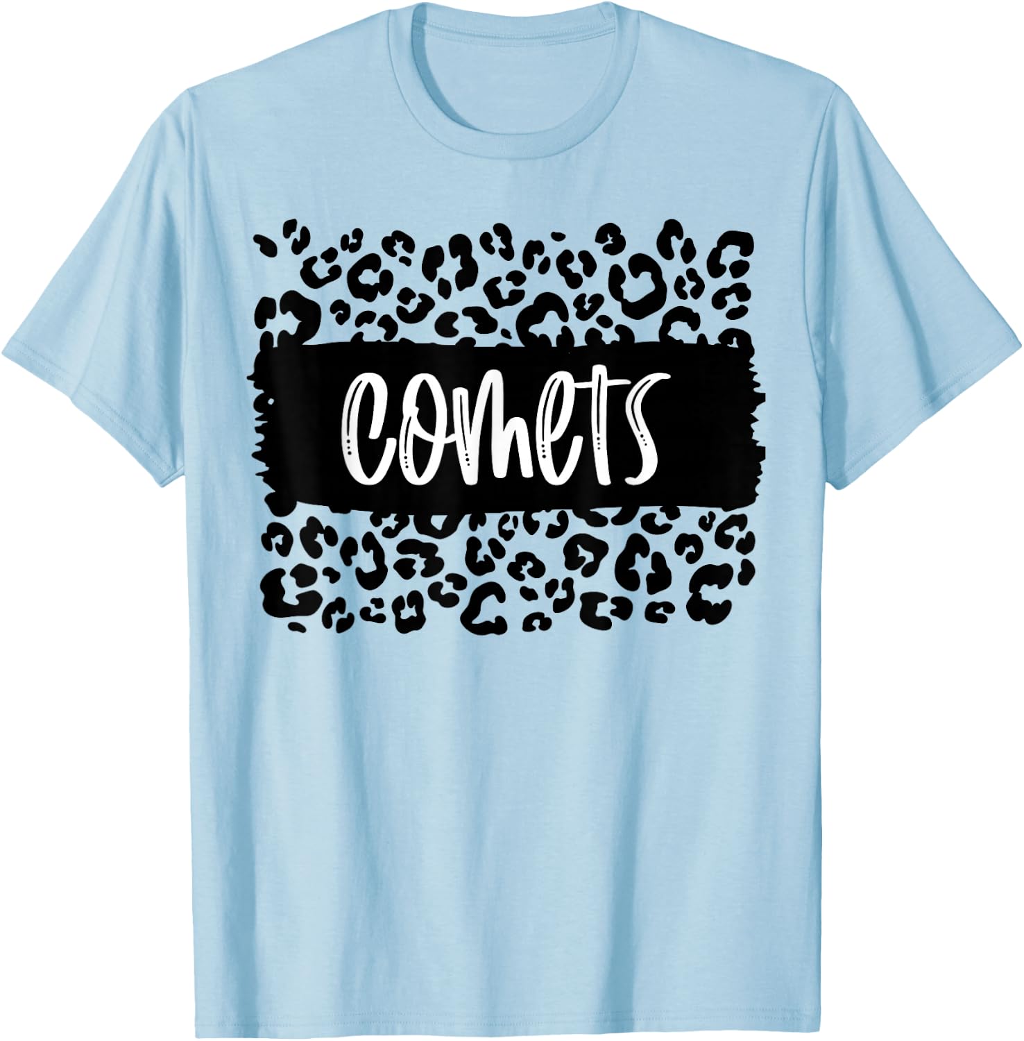 Comets Team Mascot School Spirit Game Night Leopard Print T-Shirt - T-Shirt | Light Blue